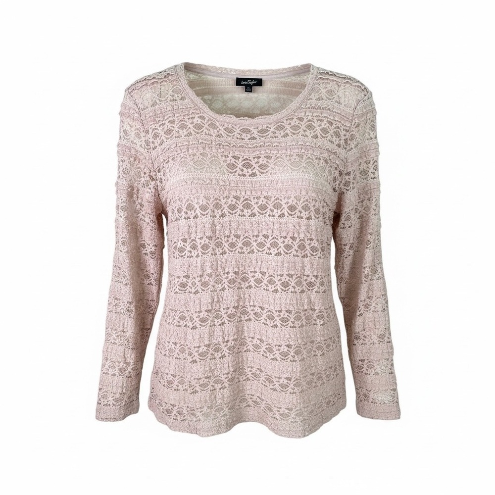 Lord & Taylor Lace Knit Long Sleeve Top Blush Pink Sheer Layering Shirt Size L
